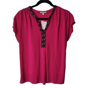 Pleione Pink Blouse with Black Trim Size Medium